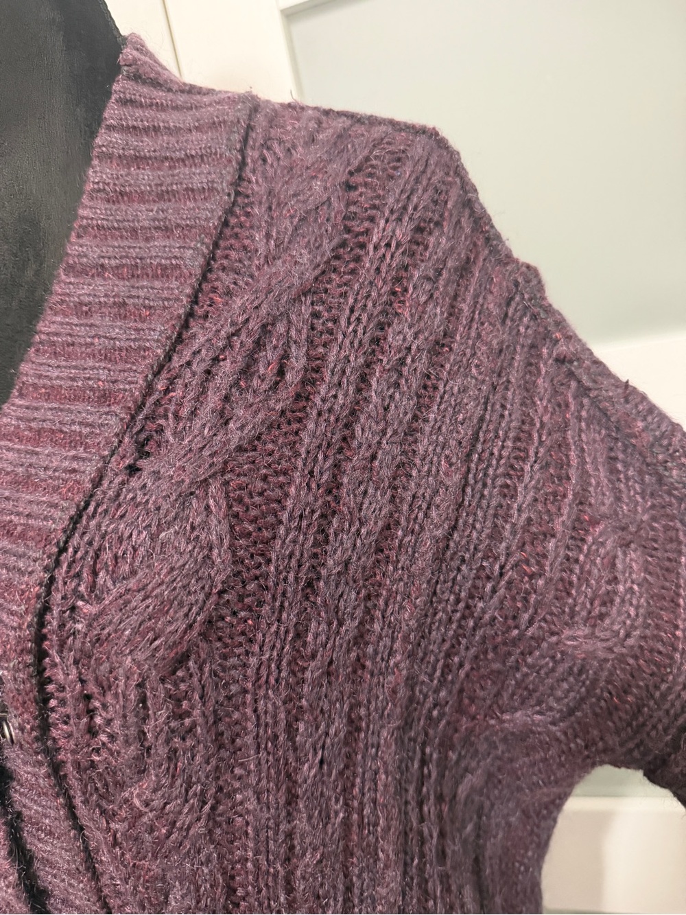 All Saints Spitalfields Cable Knit Cardigan Sweater Plum - Picture 5 of 9